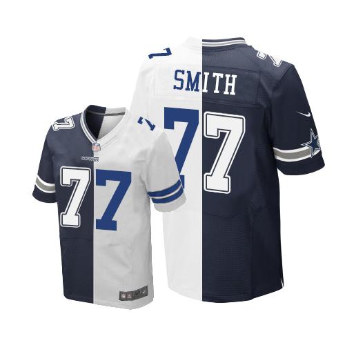 Nike Cowboys #77 Tyron Smith Navy Blue/White Men's Stitched NFL Elite Split Jersey - Click Image to Close
